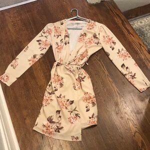 Floral long sleeve wrap dress